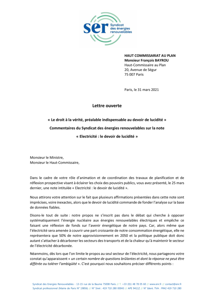 Lettre ouverte du SER